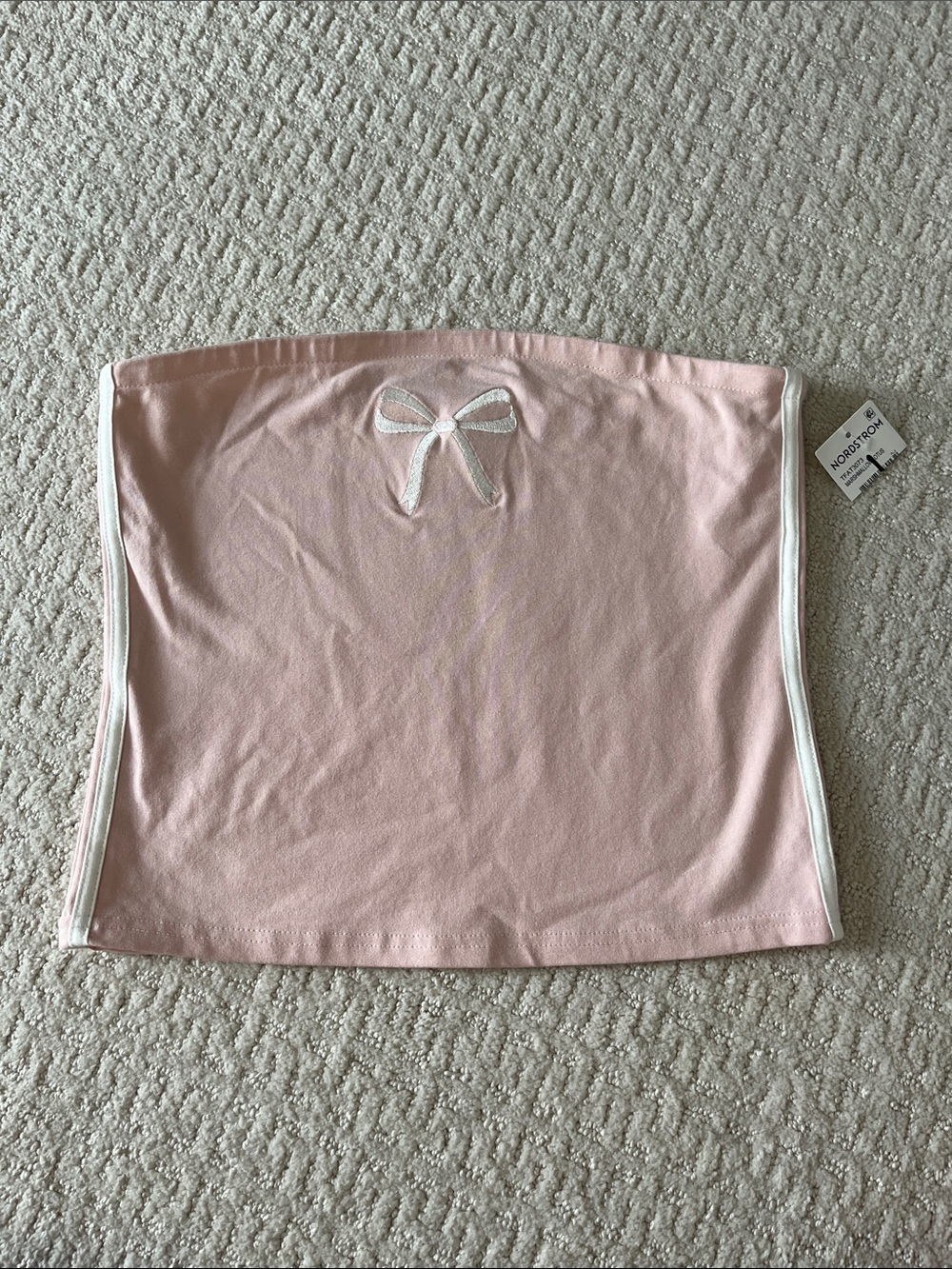 NWT Women’s Tube Top Medium Pink Bow Cotton Stretch Embroidered Racer Stripe